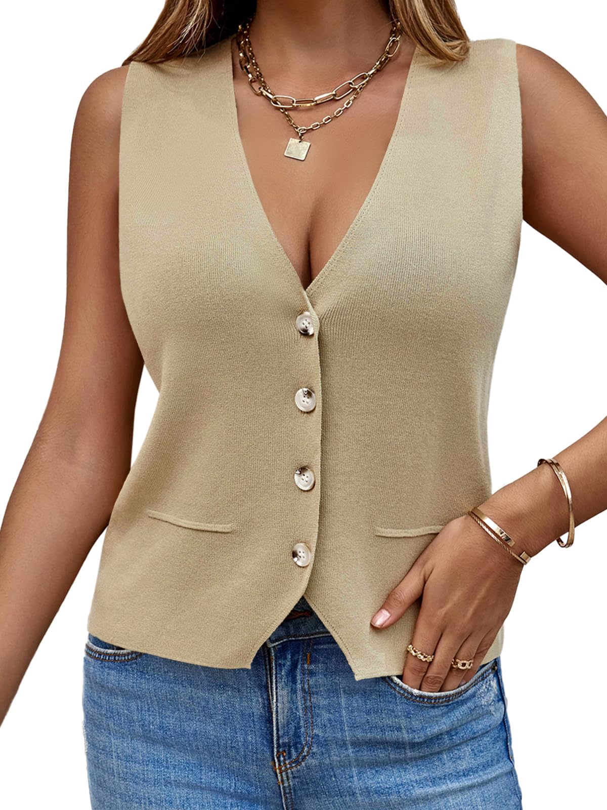 Saodimallsu Womens Sleeveless Sweater Vest Knit V