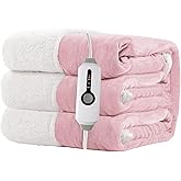 RALYSUN Electric Heated Blanket Throw Size 50"x60" - Dual-Sided with Microplush & Sherpa Fabric, 4 Heat Settings & 3 Hours Auto Off, Machine Washable - Pale Pink