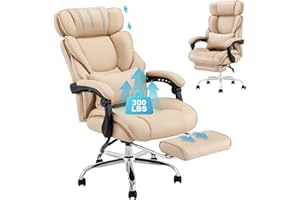 COLAMY Office Chair with Footrest-Ergonomic High Back Design Executive Computer Desk Chair with Removable Lumbar Pillow, 90-135°Reclining, Thick Bonded Leather for Home Office Work Comfort, Khaki