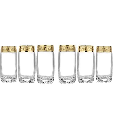 Biandeco Gold Rim Drinking Glasses - Set Of 6, 16 Oz Handmade Crystal Cut Highball Glasses For Cocktails, Juice, Water - View #11
