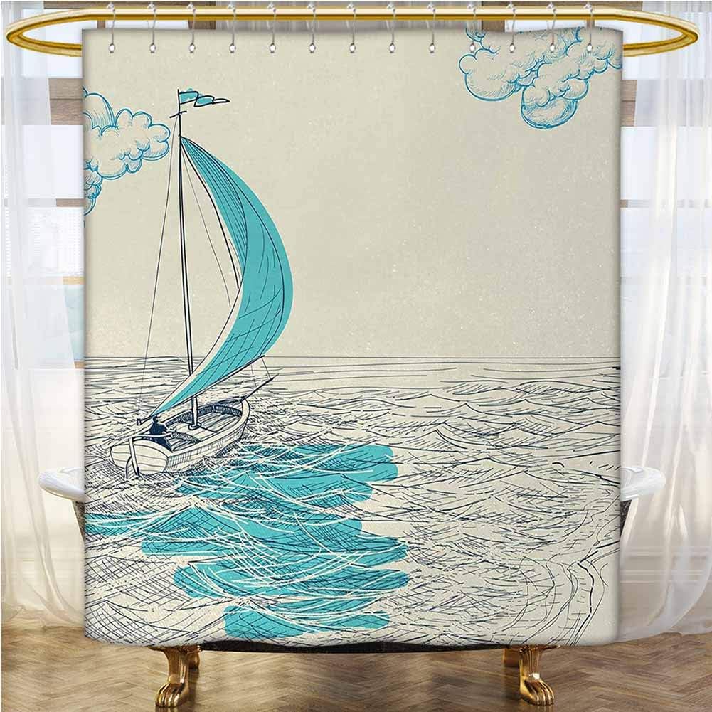Nautical Fabric Shower Curtain Sailing Boat Reflection