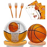 BQK 96 Pcs Basketball Plates &Party Supplies Including Plates and Napkins Party Supplies, Forks Basketball Birthday Decorations
