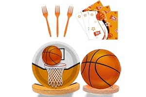 BQK 96 Pcs Basketball Plates Basketball Party Supplies Including Basketball Plates and Napkins Party Supplies, Forks Basketball Party Favors for Kids Basketball Birthday Decorations