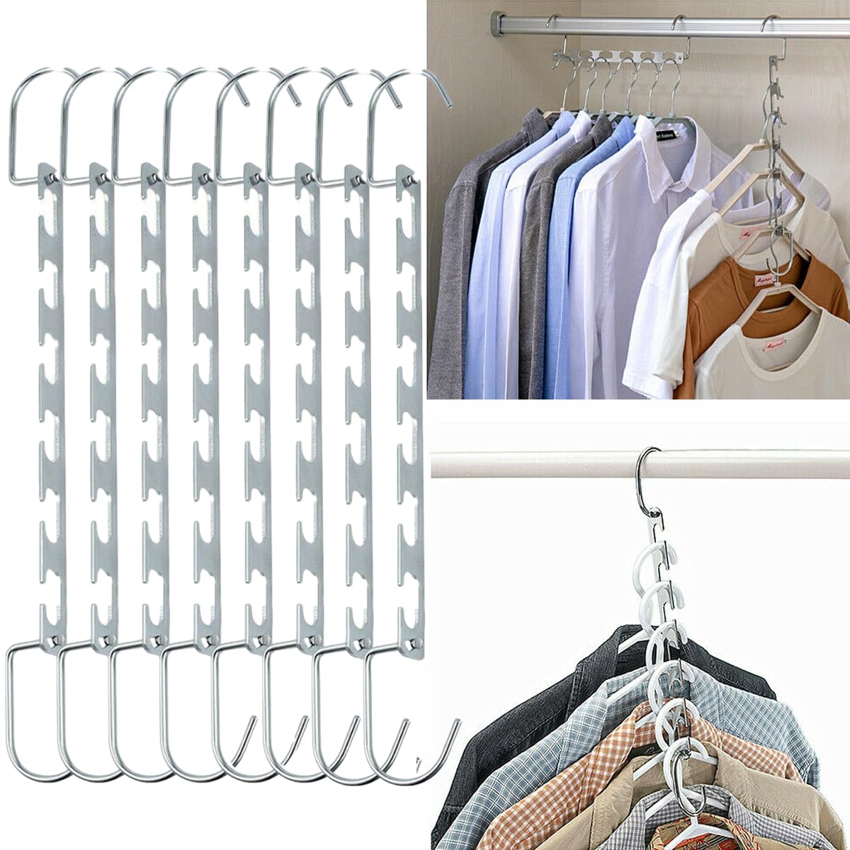 ShopHut 8 Pcs Metal Hangers Space Saving Hangers For Closet, Magic Clothes Wardrobe Clothing Organizer