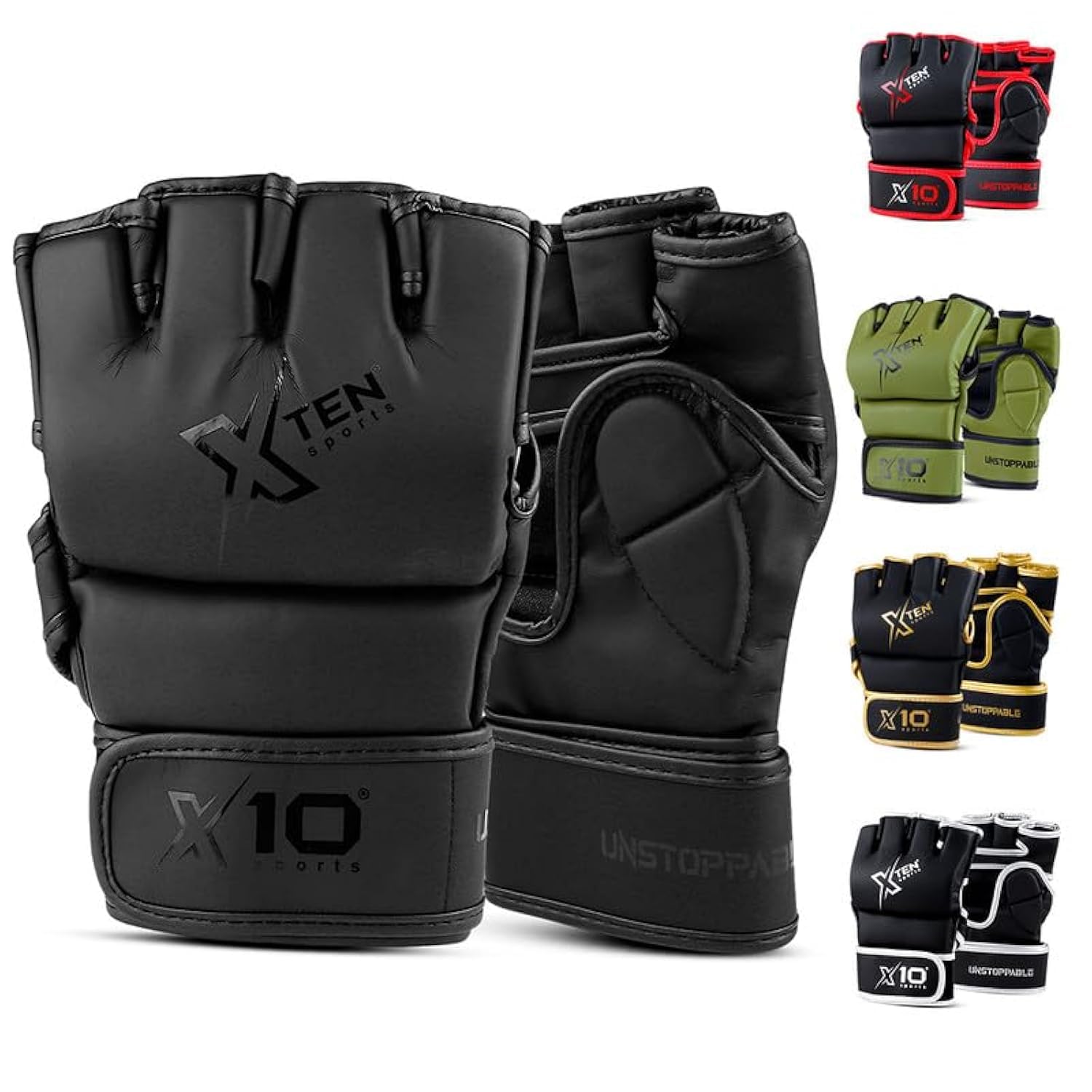 XTEN Sports Premium MMA Gloves for Cage Fighting and Martial Arts Grappling –Training Sparring Mitts for Muay Thai Kickboxing and Combat Sports Also Suitable for Punching Bag Work (Matte Black, XL)