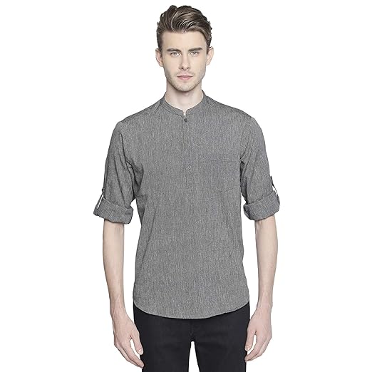 Men's cotton Kurta (110049618_ Charcoal_ Large)