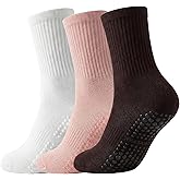 Ceoon 3 Pairs Pilates Socks with Grips for Women Non-slip Grip Sock for Hospital Labor and Delivery