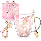 Gifts for Women Stocking Stuffers for women Flower Double Wall Glass Coffee Mug Initial Tea cup Monogrammed Customized Birthday Valentine Wedding Christmas Gift for Mom Wife Friends Sister Birde (J)