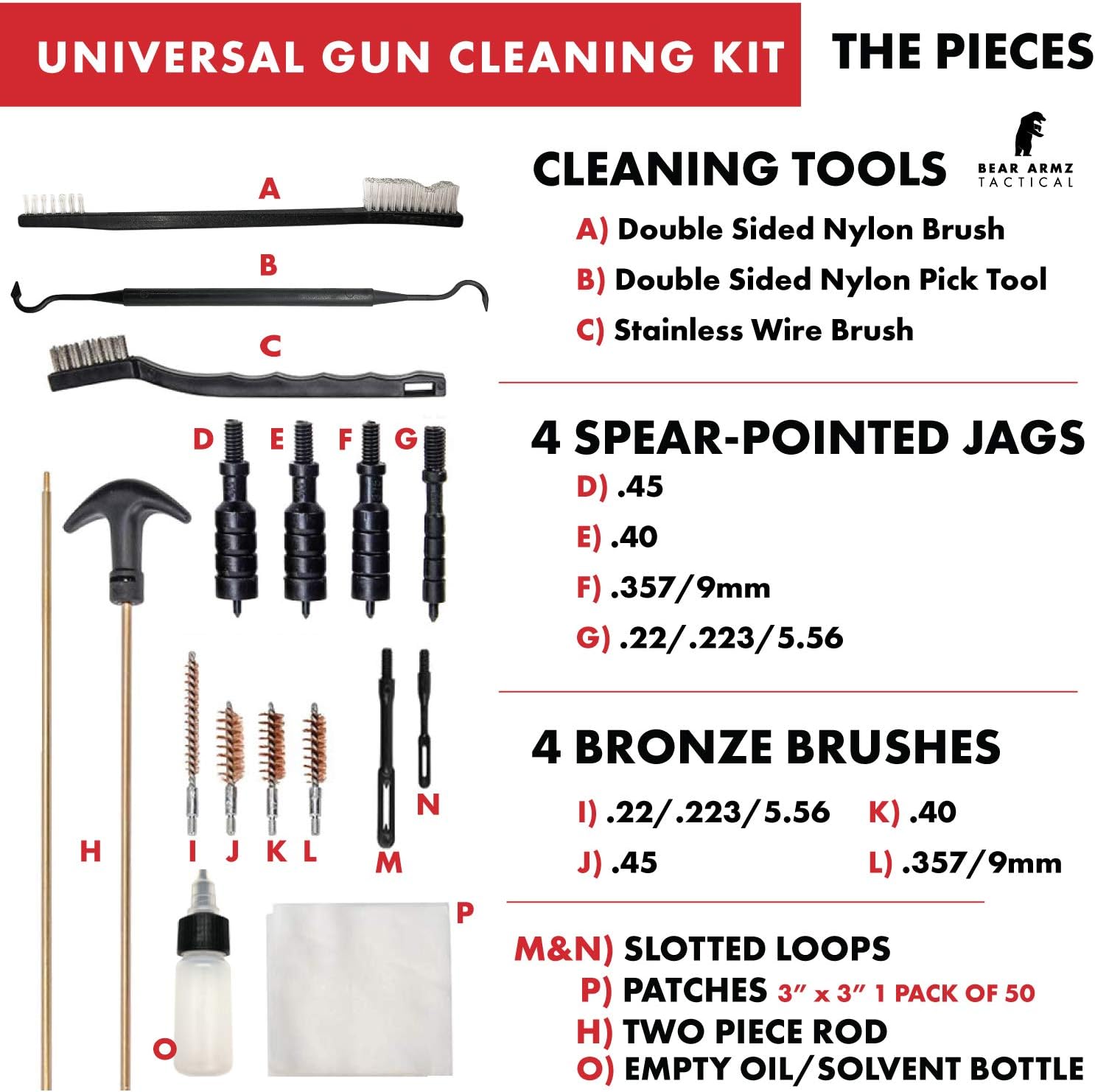 Bear Armz Tactical Universal Handgun Cleaning Kit | American Company | Gun Cleaning Kit for Calibers .22.357/9mm.38.40.45 | Compatible with Handguns, Revolvers, and Pistols | Hard Portable Case : Sports & Outdoors