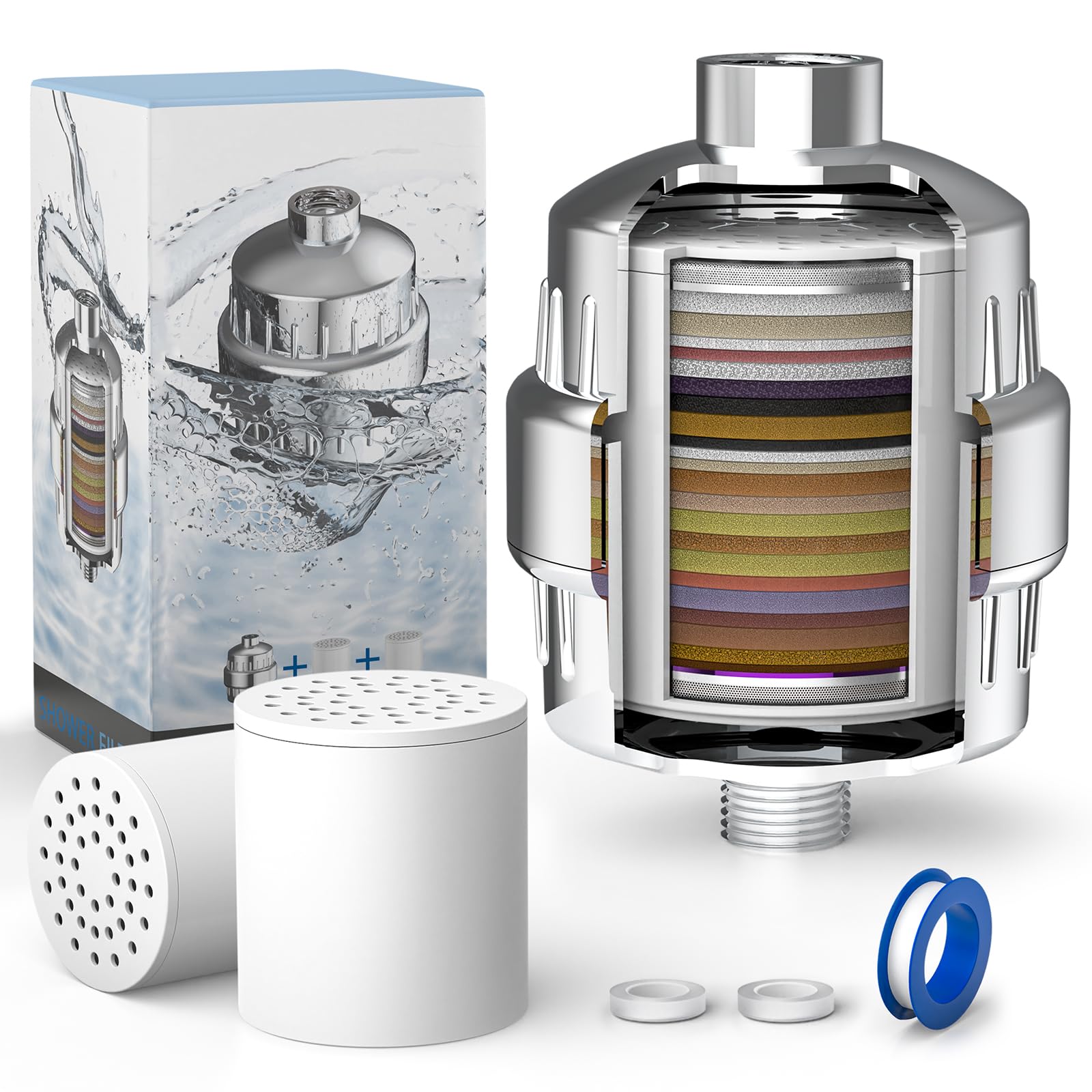 Digiroot Shower Filter, 36 Stage Shower Head Filter with Replaceable Filter Cartridge, Shower Filter for Hard Water to Remove Chlorine, Fluoride and Heavy Metal