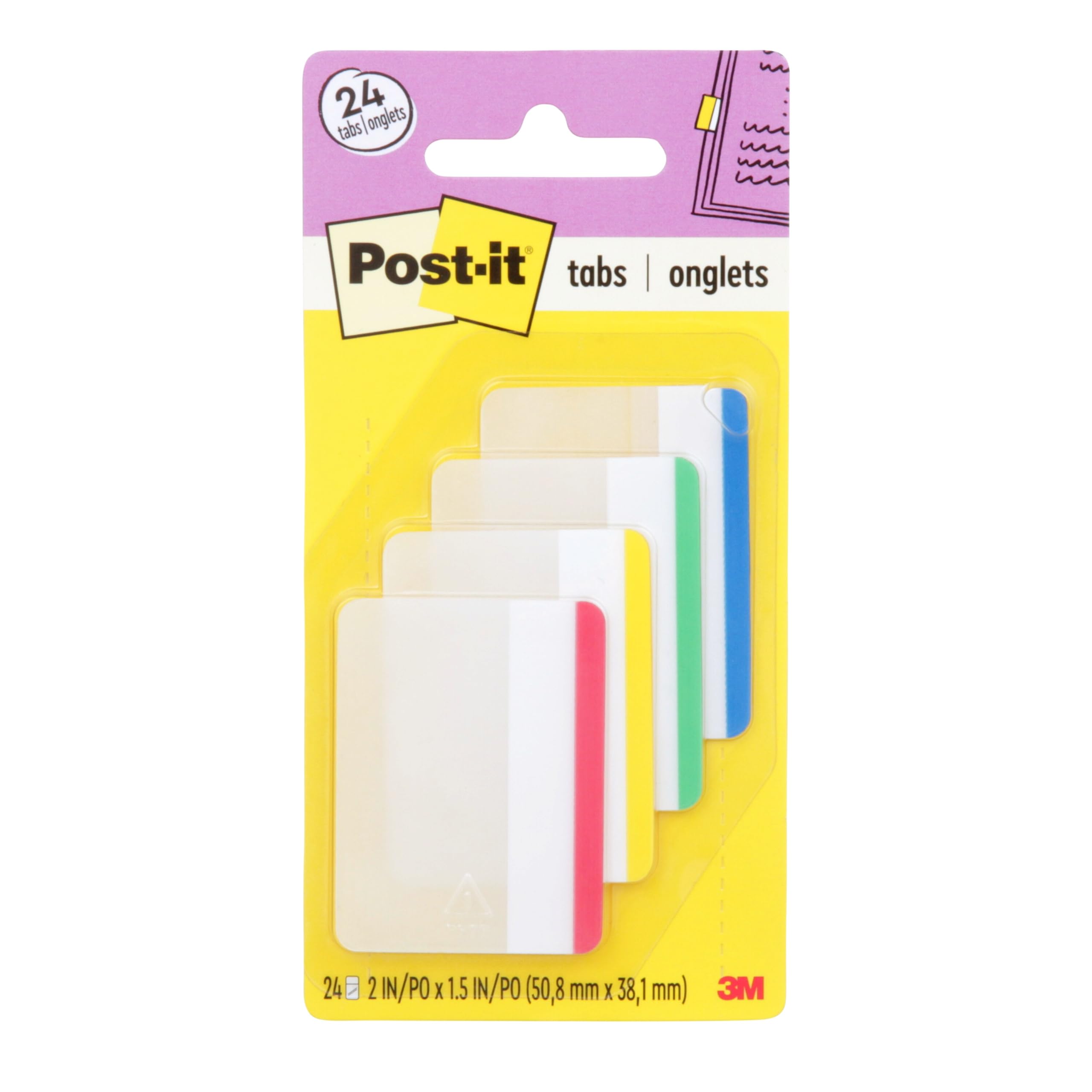 3M 686F-1 Post-It Durable Filing Tabs, Multi-Colour, 2 x 1.5-Inch, Pack of 24