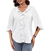 Neineiwu Womens Dressy Casual Blouse Trendy Ruffle V Neck 3/4 Sleeve Business Work Shirt Summer 2026 Office Tunic Tops
