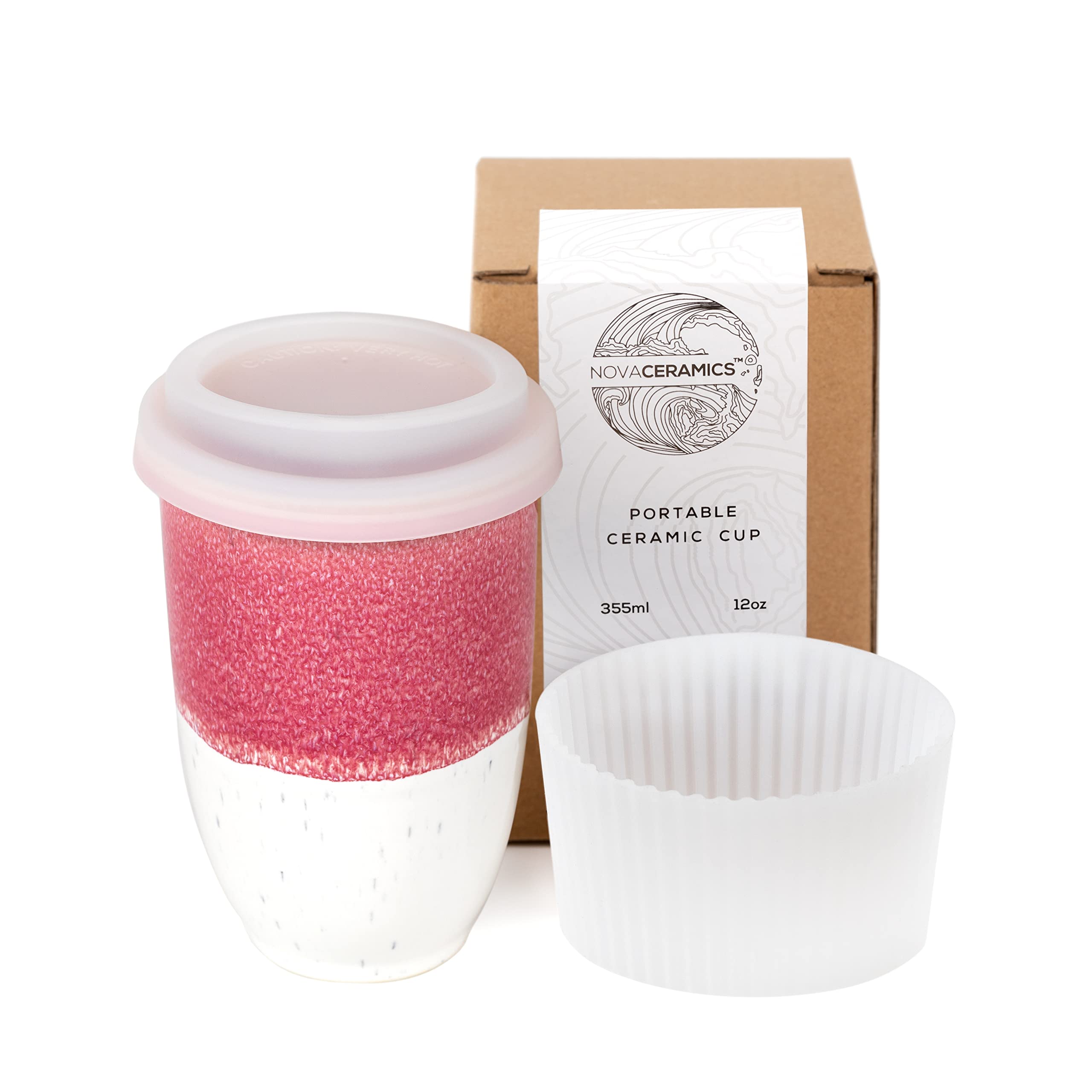 Photo 1 of NOVA CERAMICS Travel Mugs - Ceramic Tumbler With Lid – Ceramic Travel Mug To Go Cup – Microwave & Dishwasher Safe Ceramic Coffee Tumbler - Gifts For Women Men Him Her – 12oz – Coral Pink