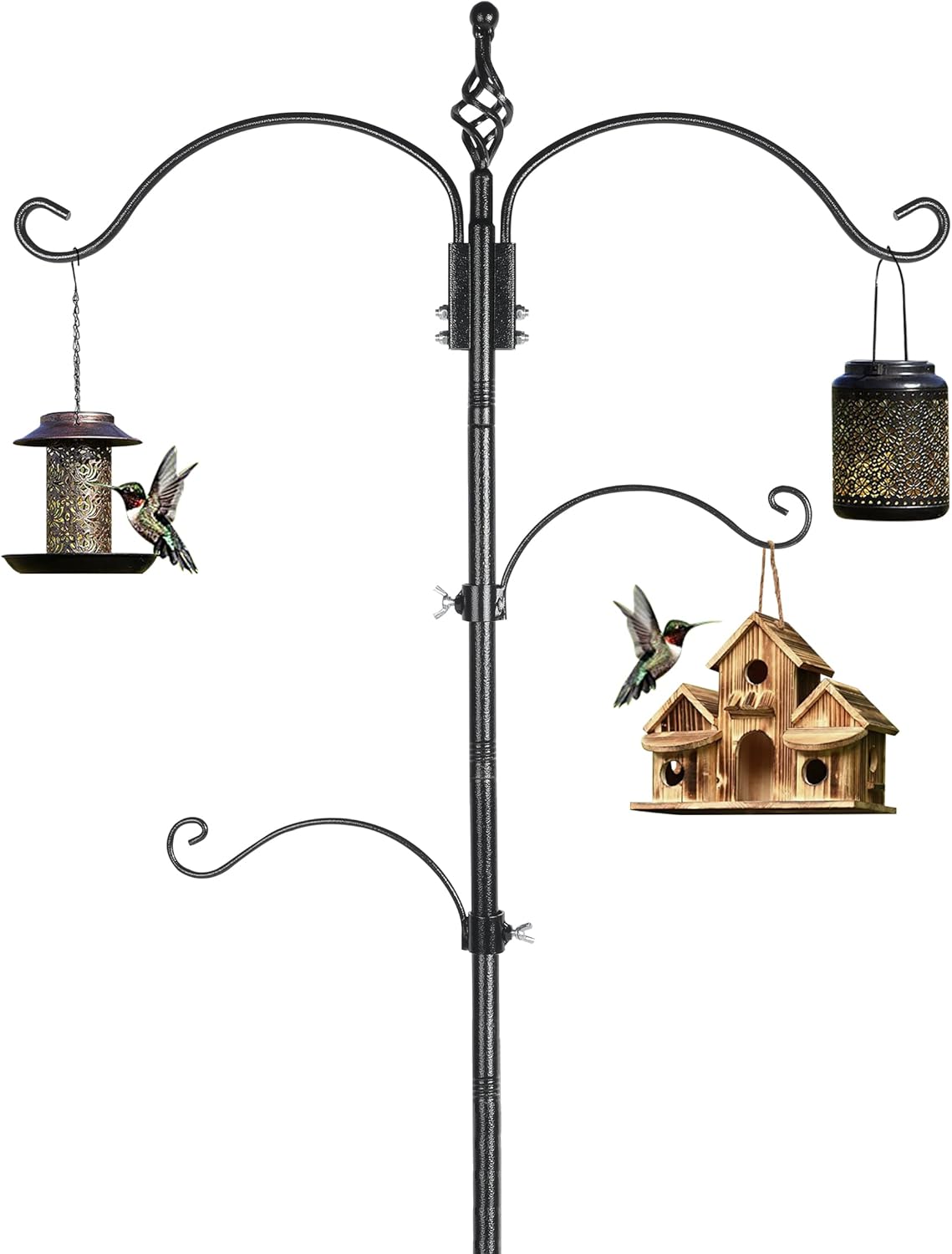 Backyard Birding & Wildlife - Bird Feeder Pole Wild Bird Feeder Hanging Kit Planter, 83 Inch Bird Feeding Station Kit with 5 Prongs Base Hummingbird Feeder Stand Hook for Outside