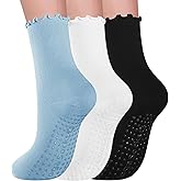 Elapse Space 3 Pairs Pilates Socks with Grips Non Slip Ruffle Yoga Grip Socks for Women