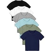 Poroka 6 Pack Baby Toddler Boys Solid Short-Sleeve Tee Shirts Infant Cotton T-Shirt with Crew Neck for Toddlers