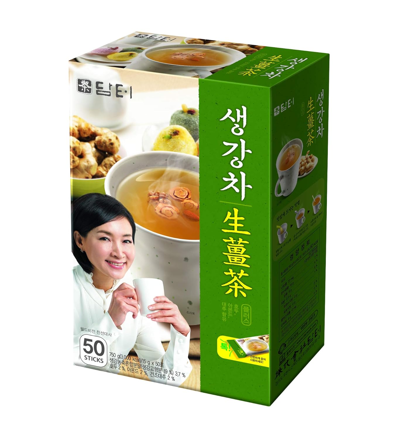 DAMTUH Korean Traditional Tea Premium Ginger Tea Plus, Ginger Powder, Herbal Supplement Healthy Ginger Tea, 50 Sticks