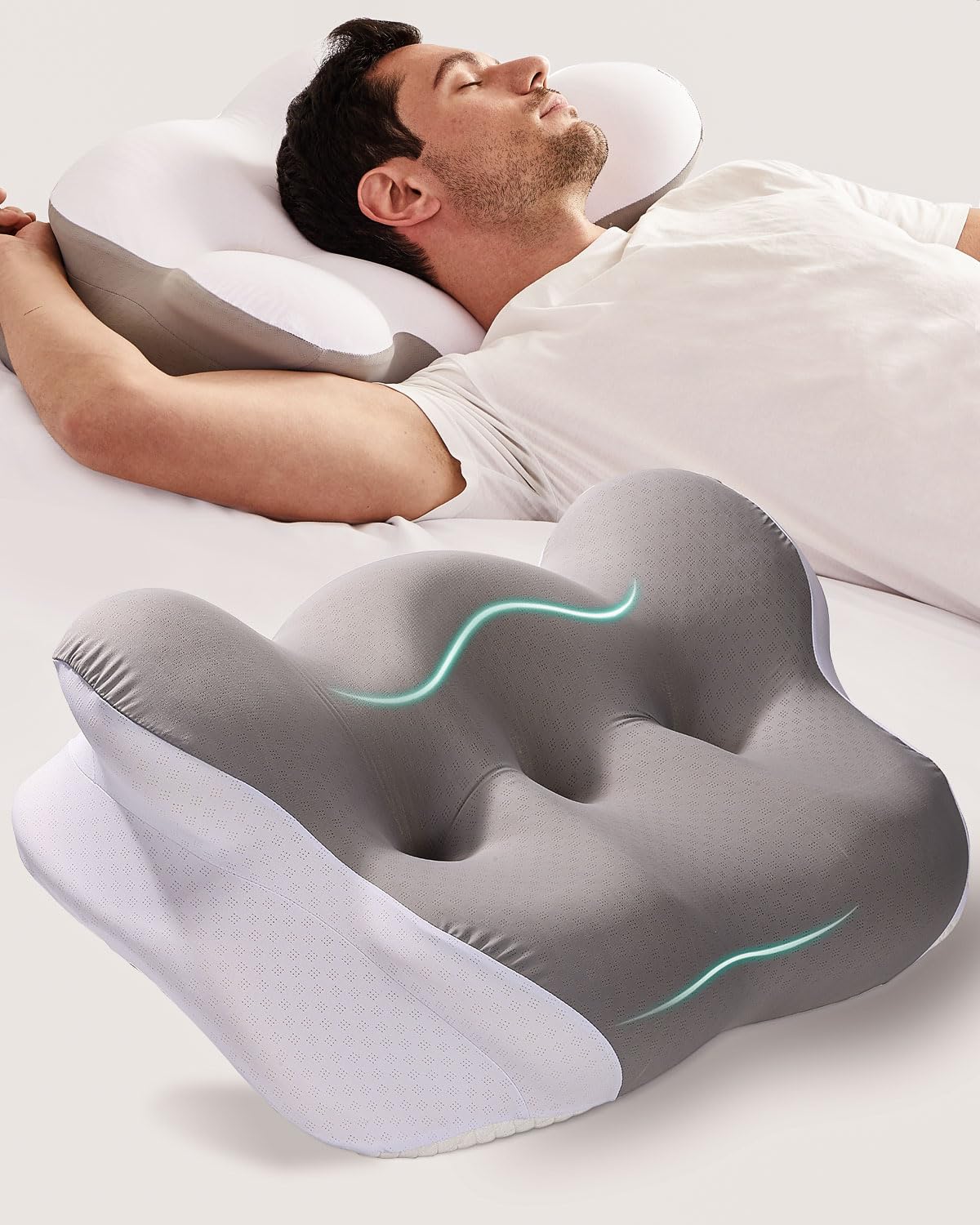 Photo 1 of Cervical Neck Pillow, Memory Foam Pillows for Neck Pain Relief, Ergonomic Contour Cooling Pillow for Side Sleeper Pillow Adults & Stomach Sleepers Neck Shoulder Pillow (Gray, 24" L x 14" W)