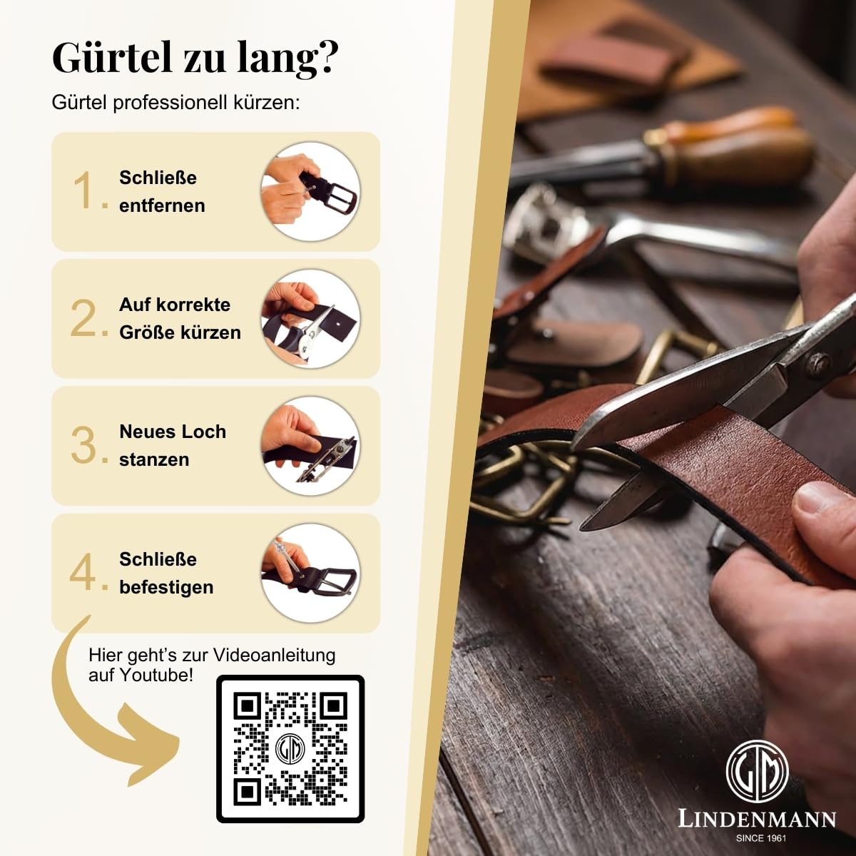 LINDENMANN Leder-Gürtel Herren 40 mm breit, Gürtel Herren Vollledergürtel aus Büffelleder braun 7