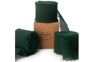 Ribbli Forest Green Chiffon Silk Ribbon, 1.5 Inch x 30 Yard - Handmade, Fringe, Wedding Invitations, Gift Wrapping, Bridal Bouquets, Flower Arrangement