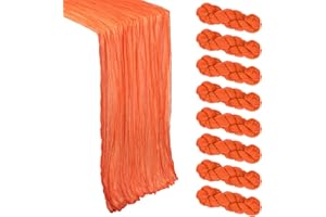 HENEGER 8 Pack Fall Table Runner Orange Cheesecloth 10Ft Gauze Cheese Cloth Table Runner 120 Inch Boho Sheer Rustic Fabric for Decor Bridal Baby Shower Wedding Centerpiece Home Table Decoration