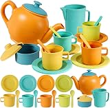 AOLEVA Kids Plastic Tea Set Pretend Play 1 Teapot 4 Cups 4 Spoons 1 Sugar Bowl view 1