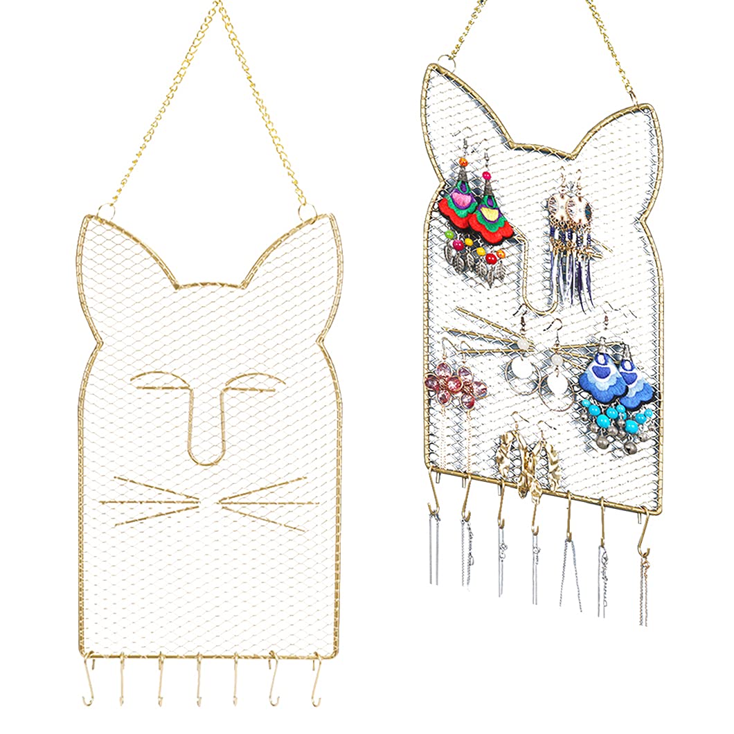 Rolin Roly Hanging Jewelry Organizer Earring Storage Wall Mounted Hanging Necklaces Display Earring Display Hanger with Hooks Decorative Metal Mesh Jewellry Holder