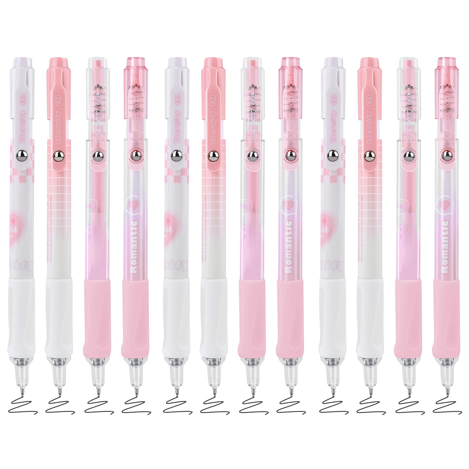 Photo 1 of BAYTORY 12 Pcs Retractable Gel Pens, 0.5mm Fine Point Pen Quick Dry, No Bleed and Smear Black Ink Smooth Writing Pens Aesthetic Pen for School Home Office Stationery (Pink)