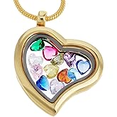 RUBYCA Living Memory Locket Necklace 12 Crystal Glass Zircon Birthstones Floating Charms