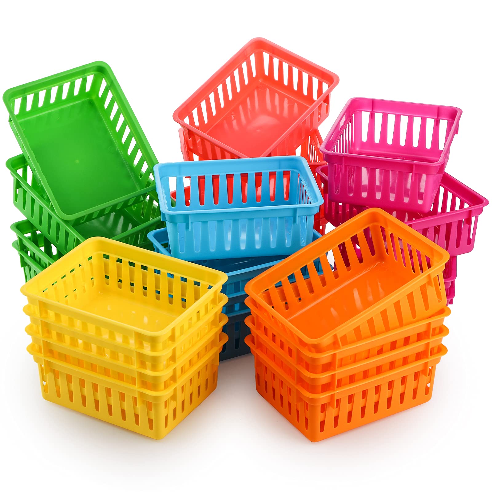Photo 1 of DEAYOU 24 Pack Classroom Storage Baskets, Small Plastic Baskets for Organizing, Colorful Storage Trays, Crayon Pencil Containers Organizer Bins for Desk, Drawer, Home, Office, 6.1"L x 4.7"W x 2.4"H