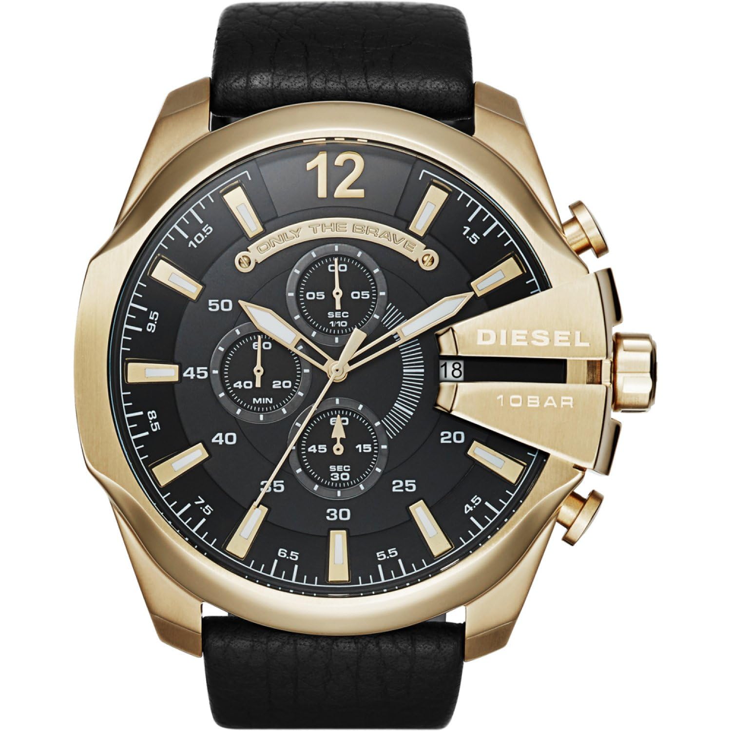 Diesel Watch for Men Mega Chief, Chronograph Movement, 51 mm Gold Stainless Steel Case with a Leather Strap, DZ4344 — image 1
