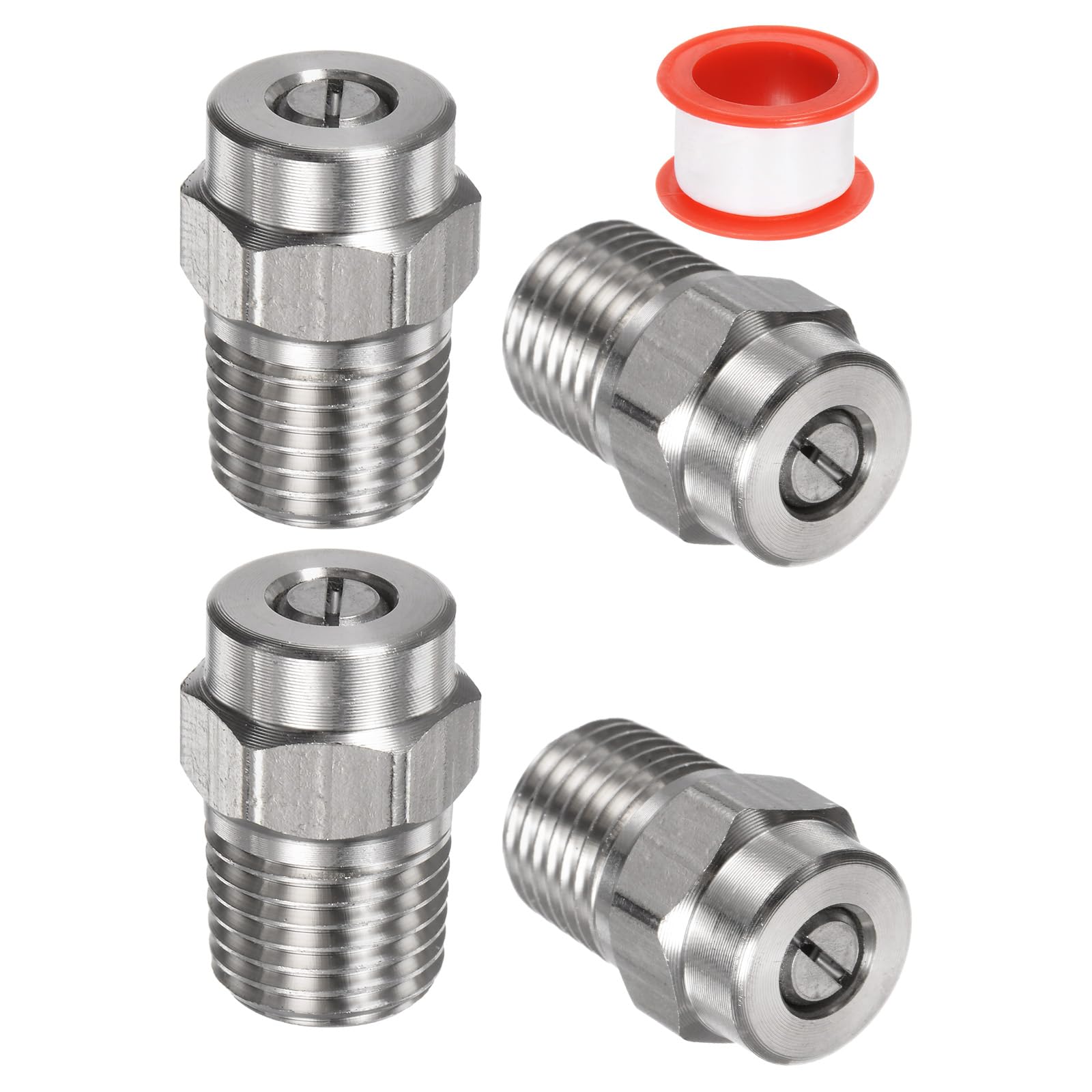 M METERXITY 4 Pack Surface Clean Tips - 40 Degree 1/4" NPT Male #40040 Pressure Washer Nozzles Cleaner Nozzle Replacement, Stainless Steel with Sealing Tape for Water Guns (1.236mm Orifice)