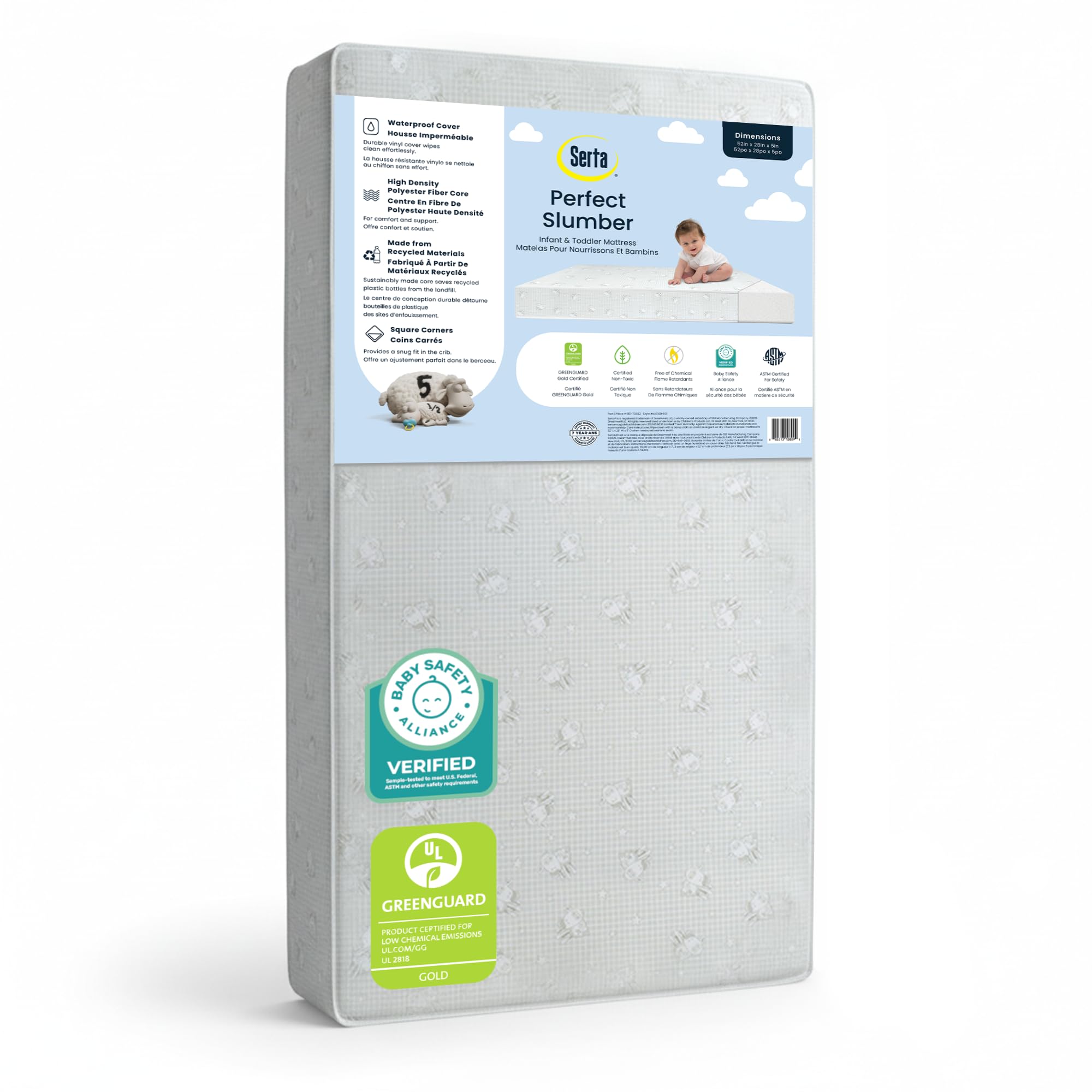 Photo 1 of Serta Perfect Slumber Dual Sided Crib and Toddler Mattress - Waterproof - Hypoallergenic - Premium Sustainably Sourced Fiber Core -GREENGUARD Gold Certified (Non-Toxic) -7 Year Warranty - Made in USA
