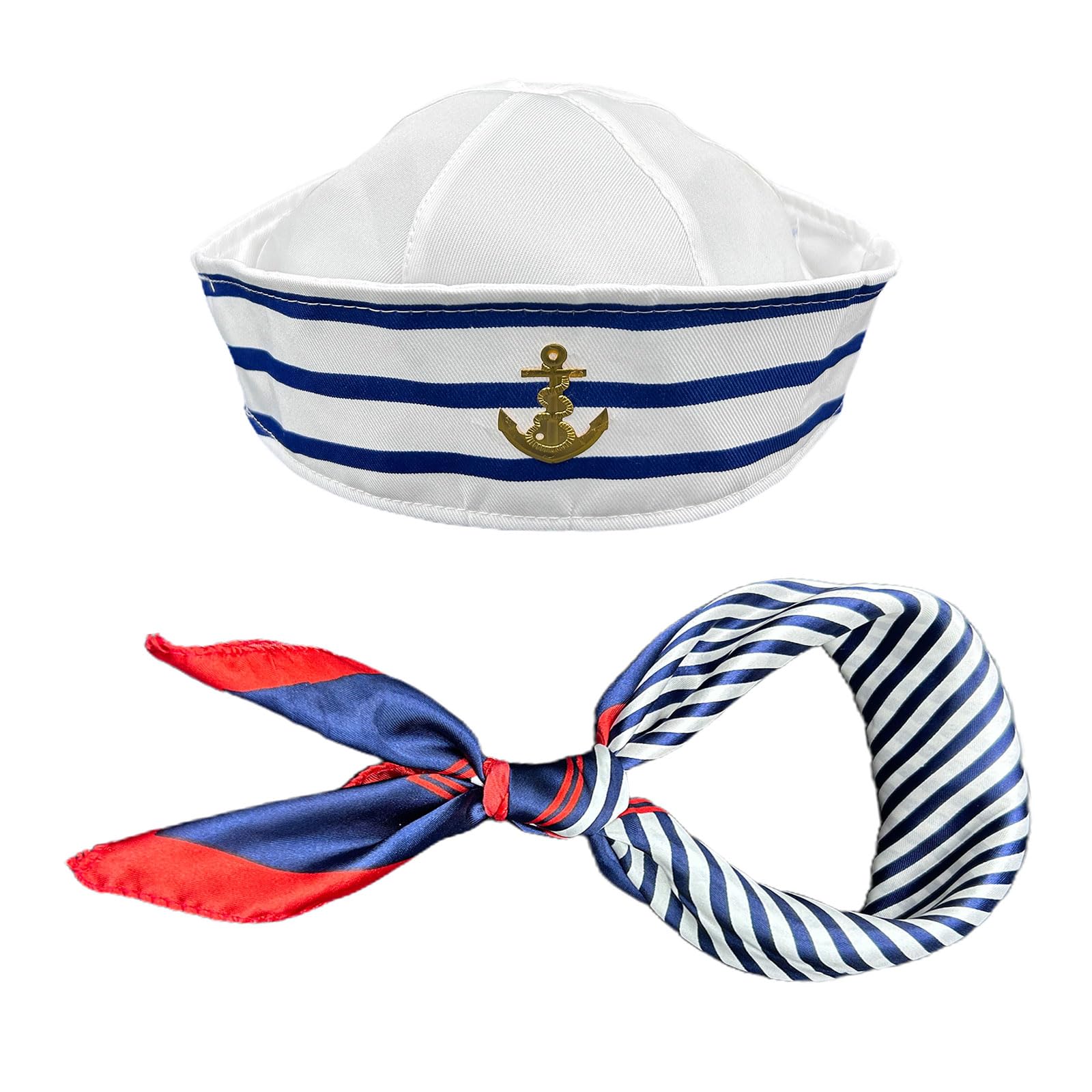TSHAOUN Sailor Hat and Scarf Set for Men Women Fancy Dress Sailor Set,Blue with White Sailor Hat Scarf,Costume Accessory Dressing Up for Cosplay Nautical Themes Party Stage Performance(2 PCS)