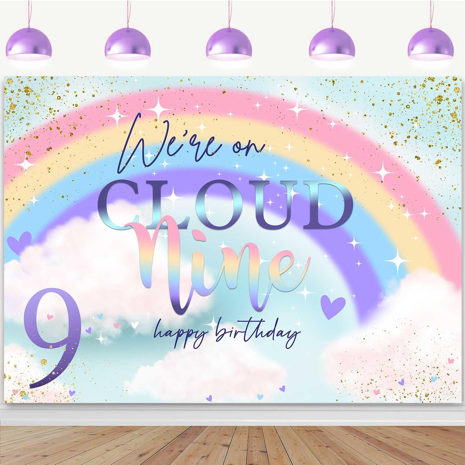 Photo 1 of Ayayiya On Cloud 9 Birthday Decorations Backdrop 6x4ft Dreamy Rainbow Clouds Happy 9th Birthday Background for Girls We're On Cloud 9 Party Iridescent Nine Year Old Bday Cake Table Banner