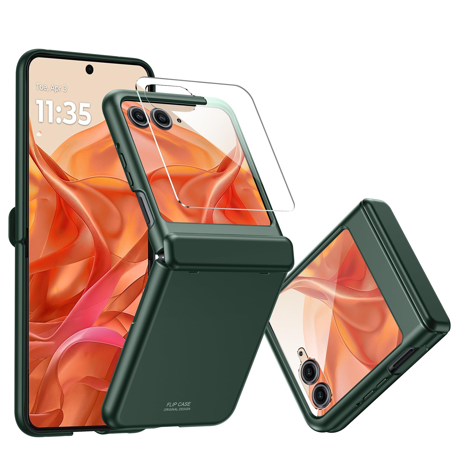 Photo 1 of CENMASO for Motorola Razr 2025 Case/Razr 2024 Case with Hinge Protection & Built-in Screen Protector, Slim Full-Body Rugged Anti-Scratch Shockproof Protection Phone Case for Moto Razr 2025/2024-Green