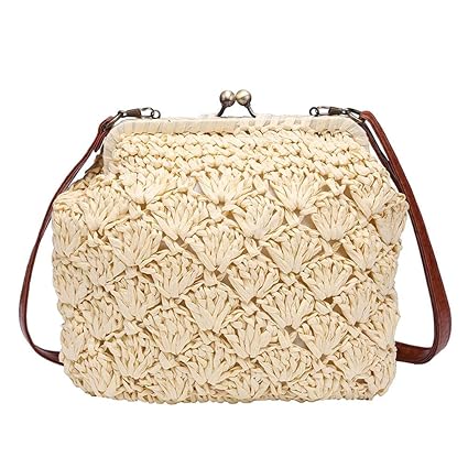 asiproper Small Crossbody Straw Beach Bags Women Messenger Clutch Handbags (Beige)