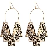 Zealmer Gold Geometric Earrings Statement Vintage Boho Ethnic Earrings Hollow Out Fan Shape Dangle Drop Earrings for Women Birthday Christmas Valentines Day Gift