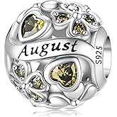 HappyStar 925 Sterling Silver Four Leaf Clover Bead Charm with Cubic Zirconia Birthstone Charms for Bracelets Dangle Pendant Compatible Pandora Bracelets Lucky Charm Birthday Gift