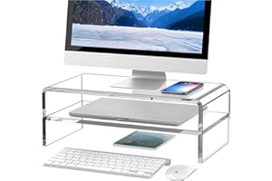 Egchi Clear Acrylic Monitor Stand Riser 2 Tier, 5.12 Inches High Clear Computer Desk Organizer Shelf for Multi Media PC Storage Laptop
