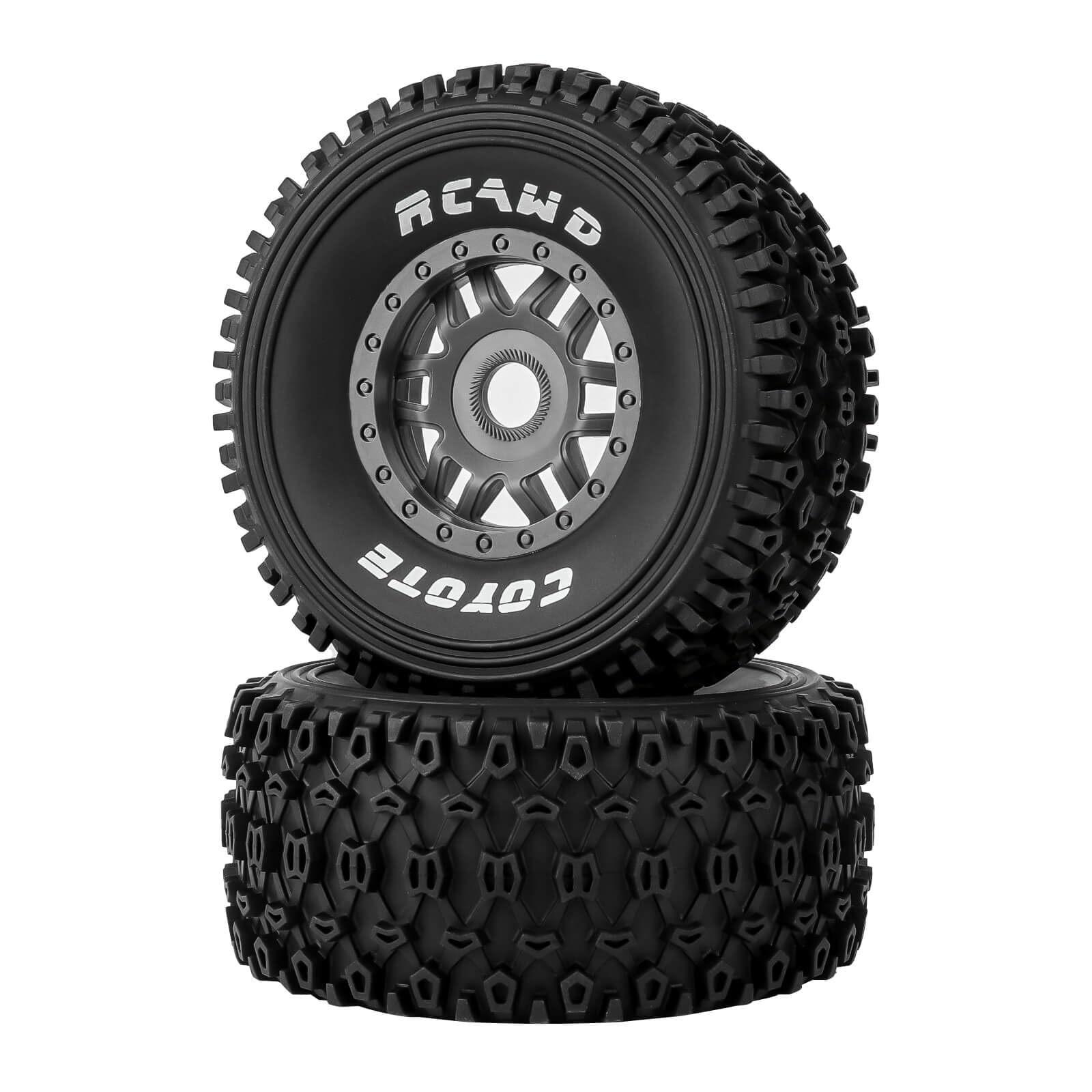 RCAWD 2Pcs Tires Wheel for 1/8 Arrma Mojave 4S ARA4404 ARA550110 Upgrade Part 17mm Hex Adapter High Traction Durable Pre-Glued All Terrain Rubber (Gray)