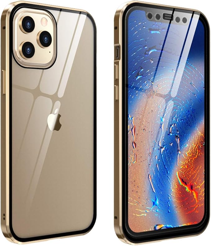 Stoßfeste Handyhülle Mit Metallrahmen Für Die Iphone-serie FHZXHY Kompatibel mit iPhone 12 Pro Max Glas-Hülle, All-Inclusive, klar