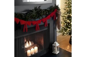 ORIENTAL CHERRY Christmas Decorations - 6 Ft Red Velvet Bow Garland - Xmas Decor for Mantel Fireplace Shelf Cabinet Stand Door Window Frame Bedroom Living Room Home Entryway Indoor Holiday Decoration