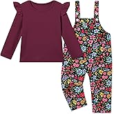 YUEMION Toddler Girl Clothes 2Pcs Baby Girl Outfit Fall Winter Clothing Floral Long Sleeve Top+ Overall Pants Set 18M-6Y