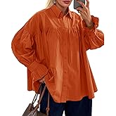 Cicy Bell Womens Oversized Button Down Shirts Long Ruffle Sleeve Pleated Babydoll Blouses Trendy Casual Tops