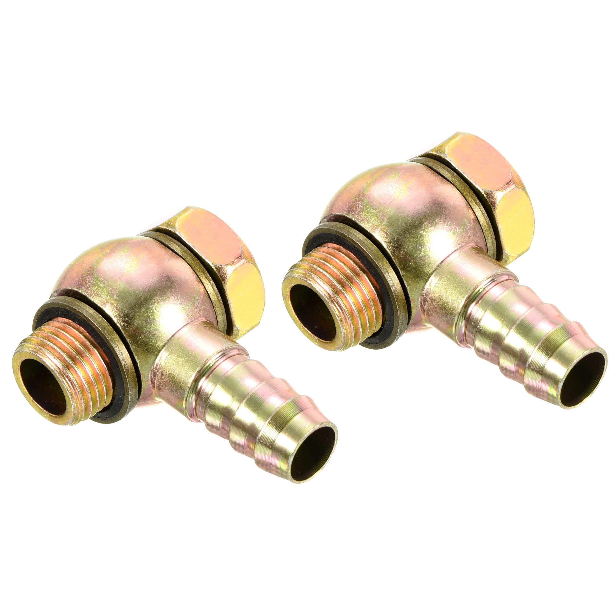 PATIKIL Hose Barb Fitting Elbow 13mm Barbed M16x1.5 Male Thread, 2 Pack Carbon Steel Pipe Adapters Connectors for Air Water Fuel Oil, Gold