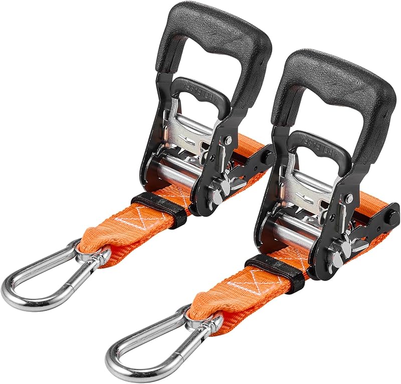 Cinghie di Fissaggio Resistenti da 38,1 mm x 1,8 m con Moschettoni, Resistenza alla Rottura di 1100 kg, Borsa per il Trasporto, per Traslochi, Rimorchi, Motociclette, Kayak, Confezione da 2