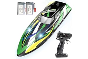 DEERC Fast RC Boat with LED Lights, 30+KM/H, High Speed Remote Control Racing Boat, Self-Righting, 2 Batteries, 24+ Mins, 2.4