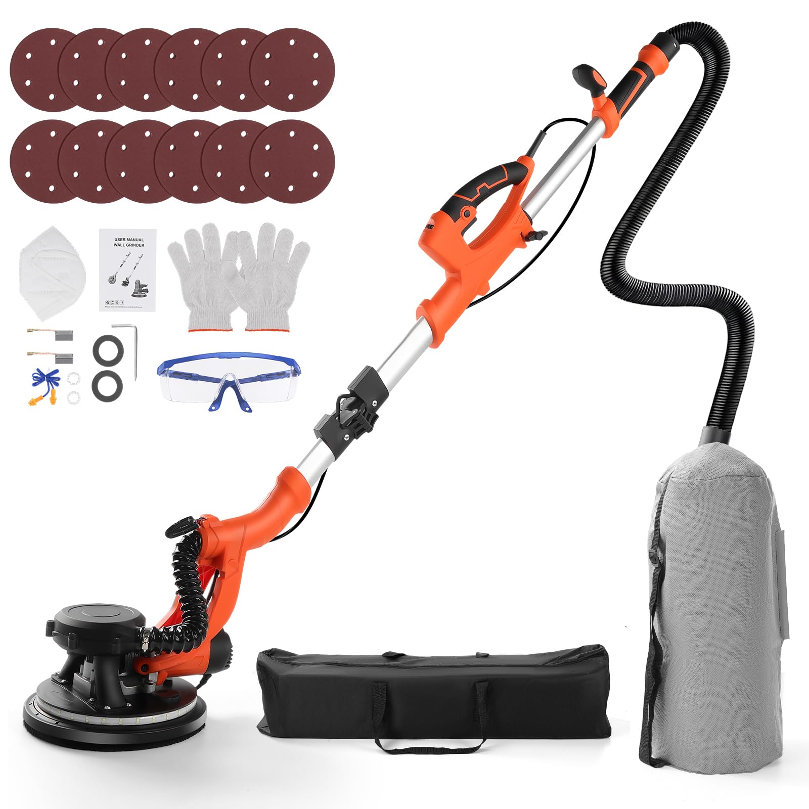 Photo 1 of **SANDER PAPER MISSING** GEARPASS Electric Drywall Sander with Vacuum Dust Collector,1000W 8-Amp Popcorn Ceiling Removal Tool Vacuum, Floor sander with 5 Variable Speed 1000-2100RPM, Extendable Handle,LED Light