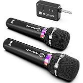 Wireless Microphone, Rechargeable Wireless Microphones with One-to-One Chip Connection and LED Lights, 40H Duration, 200FT Range Receiving, Less Latency Karaoke Microphone for Singing, Speech, Party